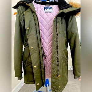 J CREW Perfect Winter Parka Faux Fur Trim Primaloft Waxed Olive Women's S